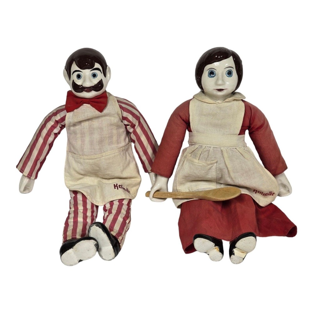 Antique European Kalmar Porcelain Cloth 16" Chef & Baker Dolls Hand Painted